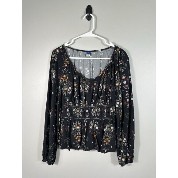 Old Navy Top Womens Small Lot Of 2 Dark Floral Peasant Smocked Boho - Picture 4 of 16